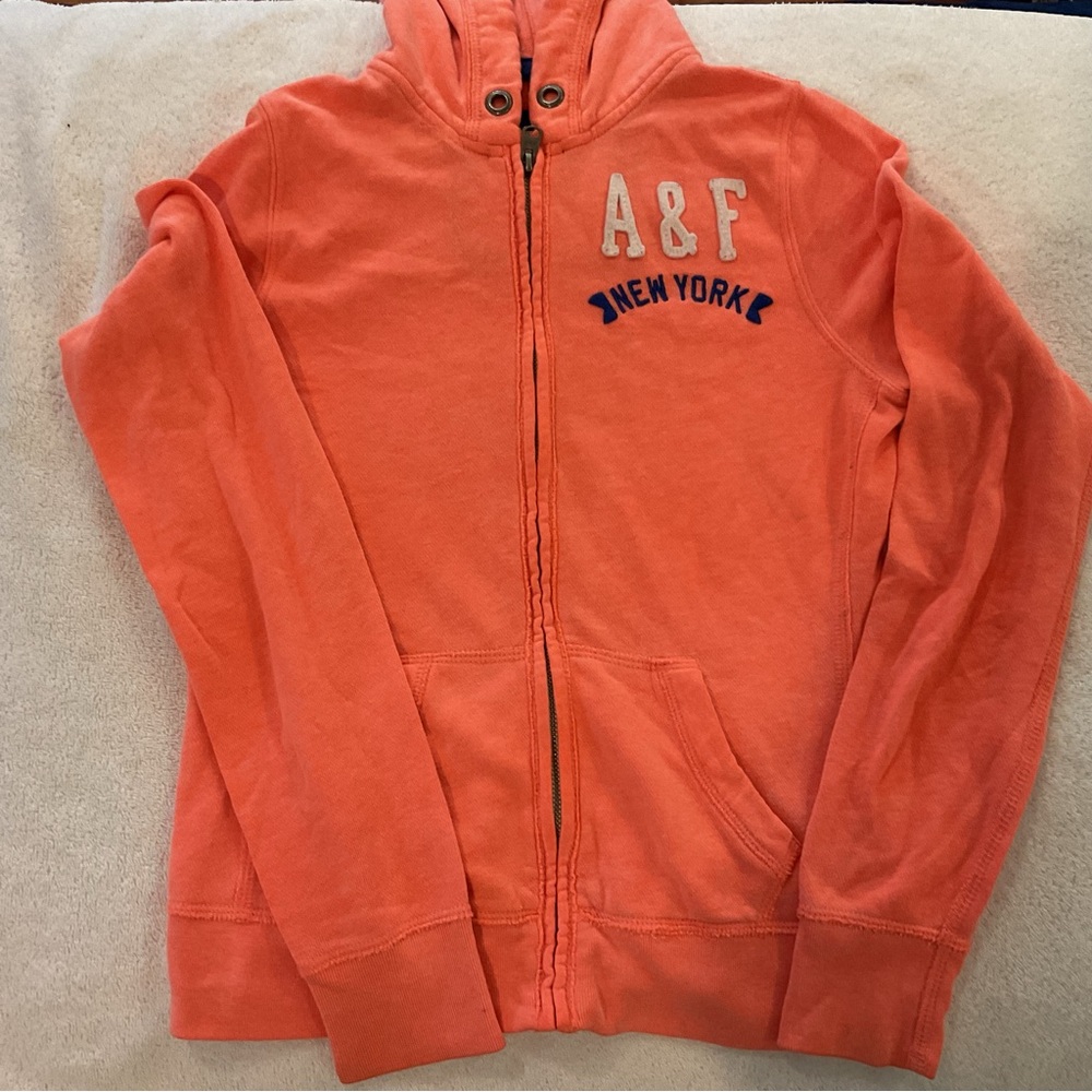 Vintage Y2K Abercrombie & Fitch Orange Full Zip Hoodie Sweatshirt Small